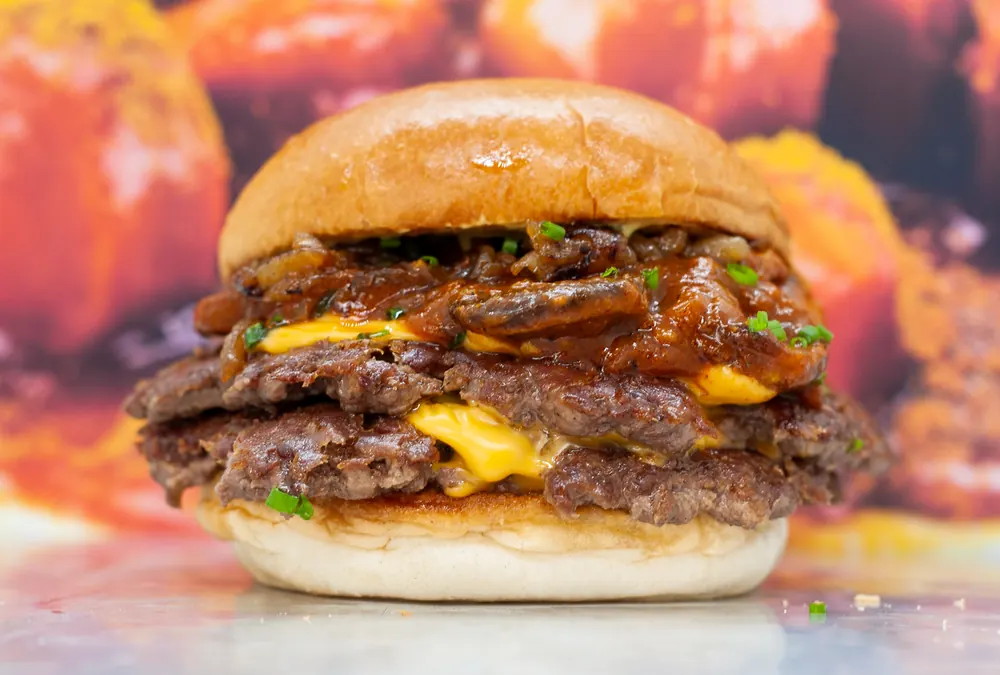 Currywurst Burger burger special at Zephyr Burgers